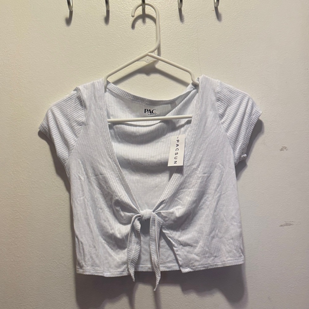 PacSun White Cropped Tie-Front Top